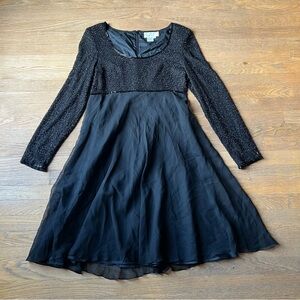 Women’s Elegant Vintage Bieff Basix Black Beaded Silk Formal Dress Gown size 8